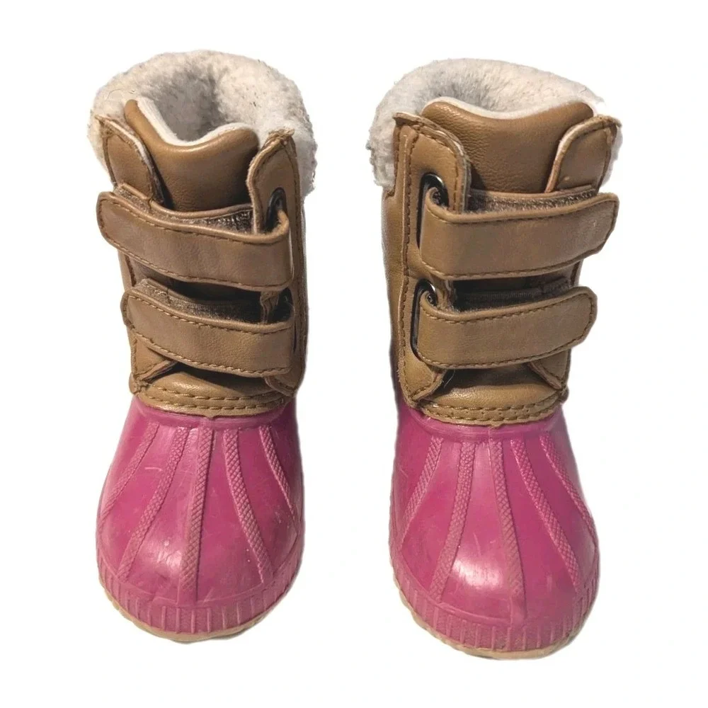 Gap Kids Girl 7/8T Waterproof Duck Boots 3M Thinsulate 200g Hook Loop Brown Pink